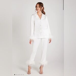 Nadine Merabi Darci White Feather Pajama Set